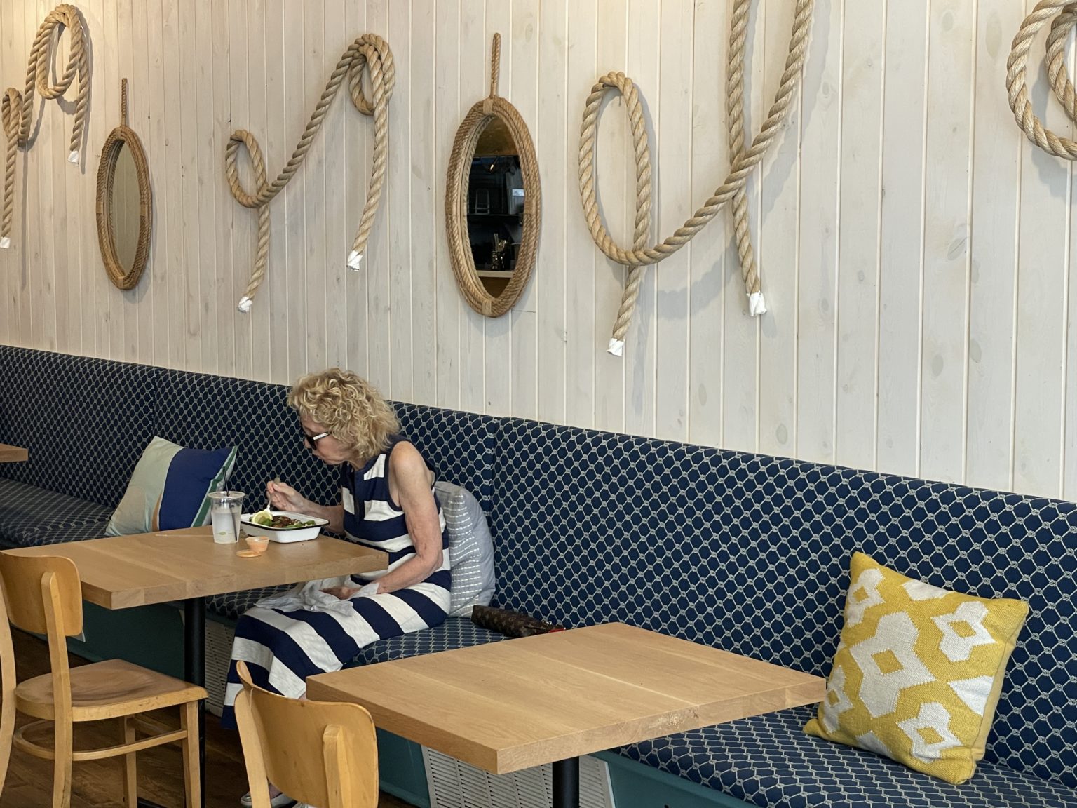The nautical-themed interior at Brown Bag Seafood Co.