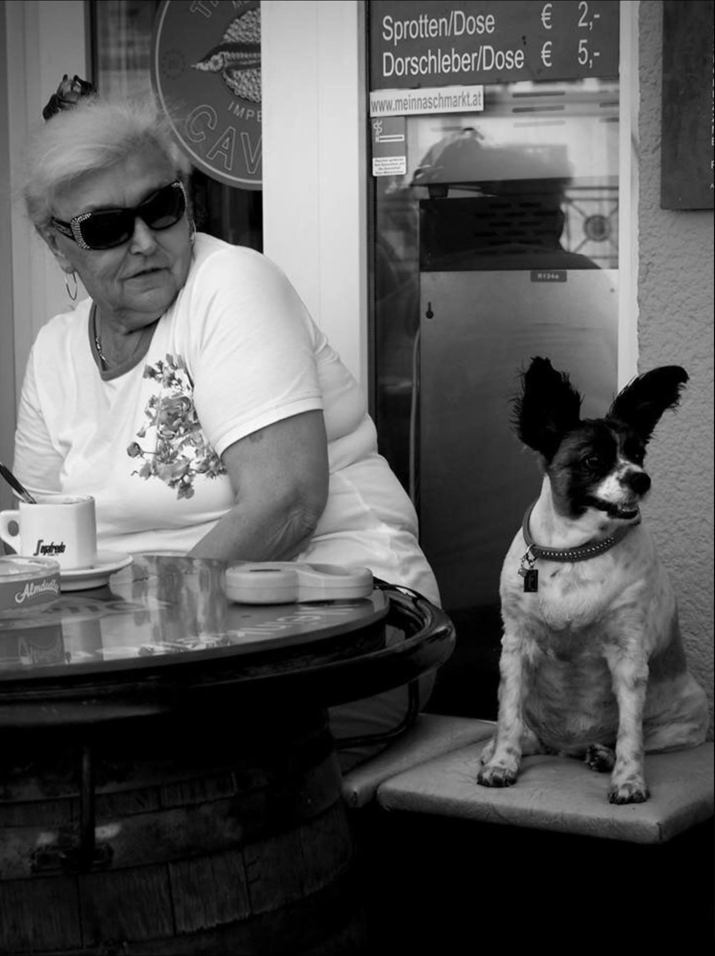 Watching, Wien — a dog at a Vienna flea market.