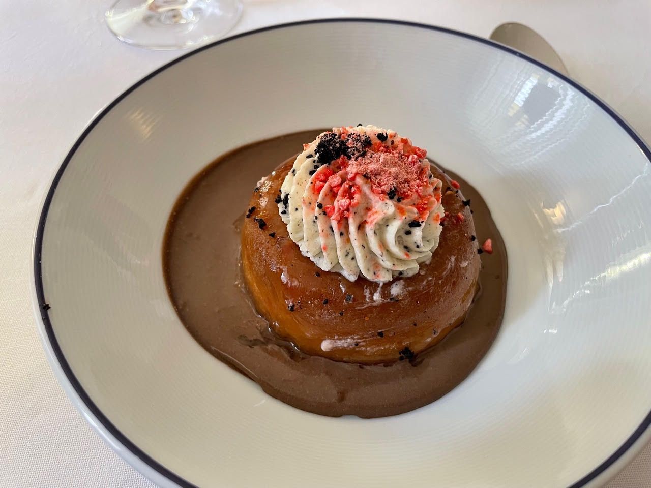 Dessert for the Chibois truffle lunch, savarin with black truffle mousse.