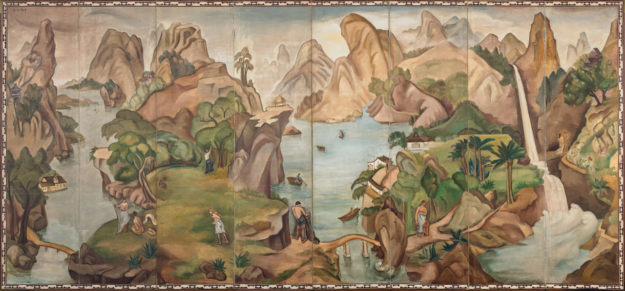 Paik Namsoon, Paradise, Korea, about 1936. Eight-panel folding screen, oil on canvas.