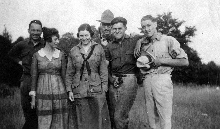 Ernest Hemingway with sister Marcelline and friends, Michigan, c. 1920