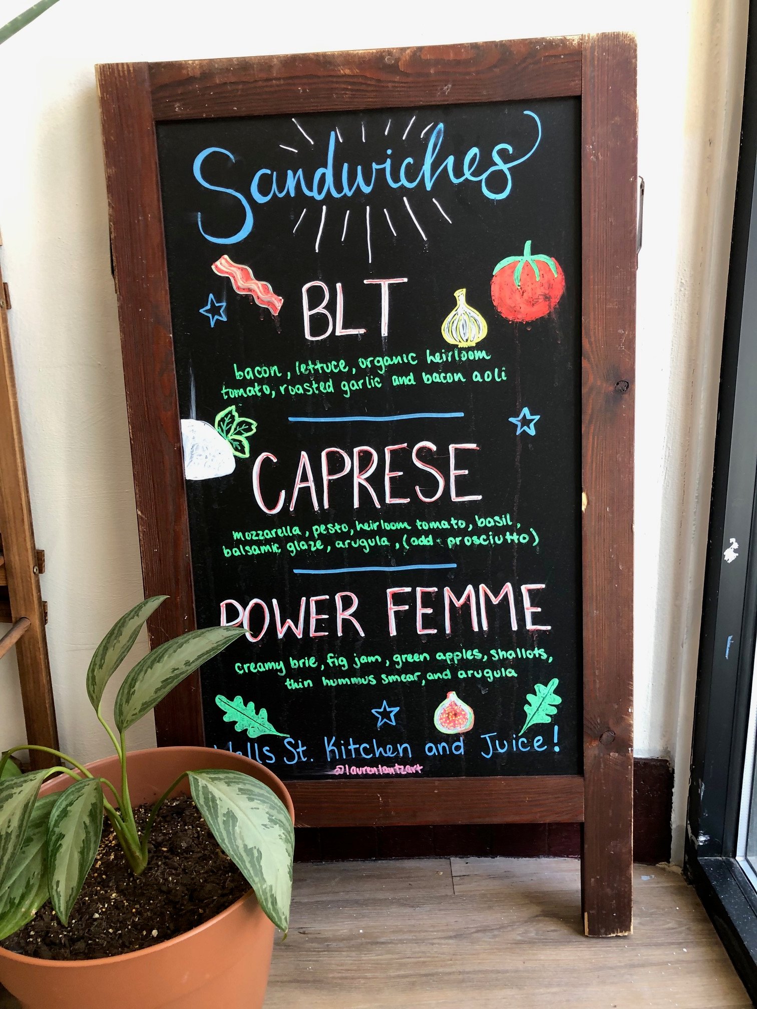 Chalkboard menu at Wells Street Kitchen & Juice