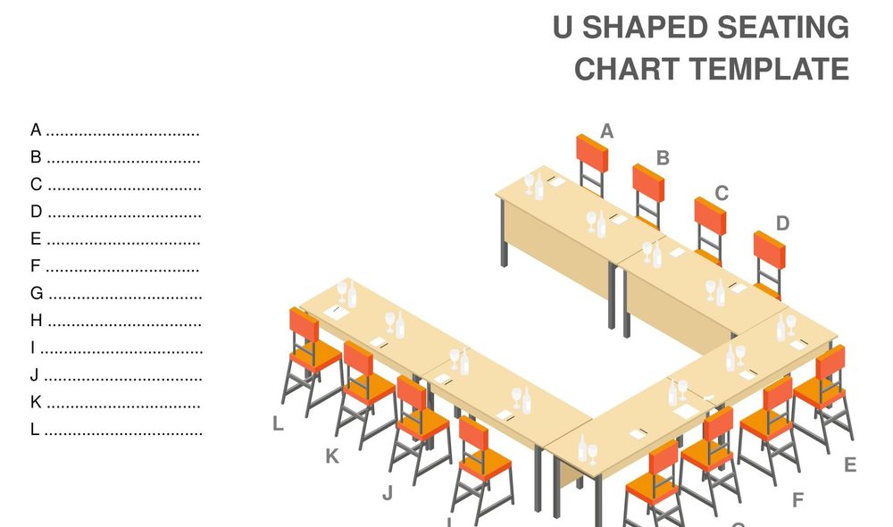 U-shaped seating chart template with labelled seats A through L