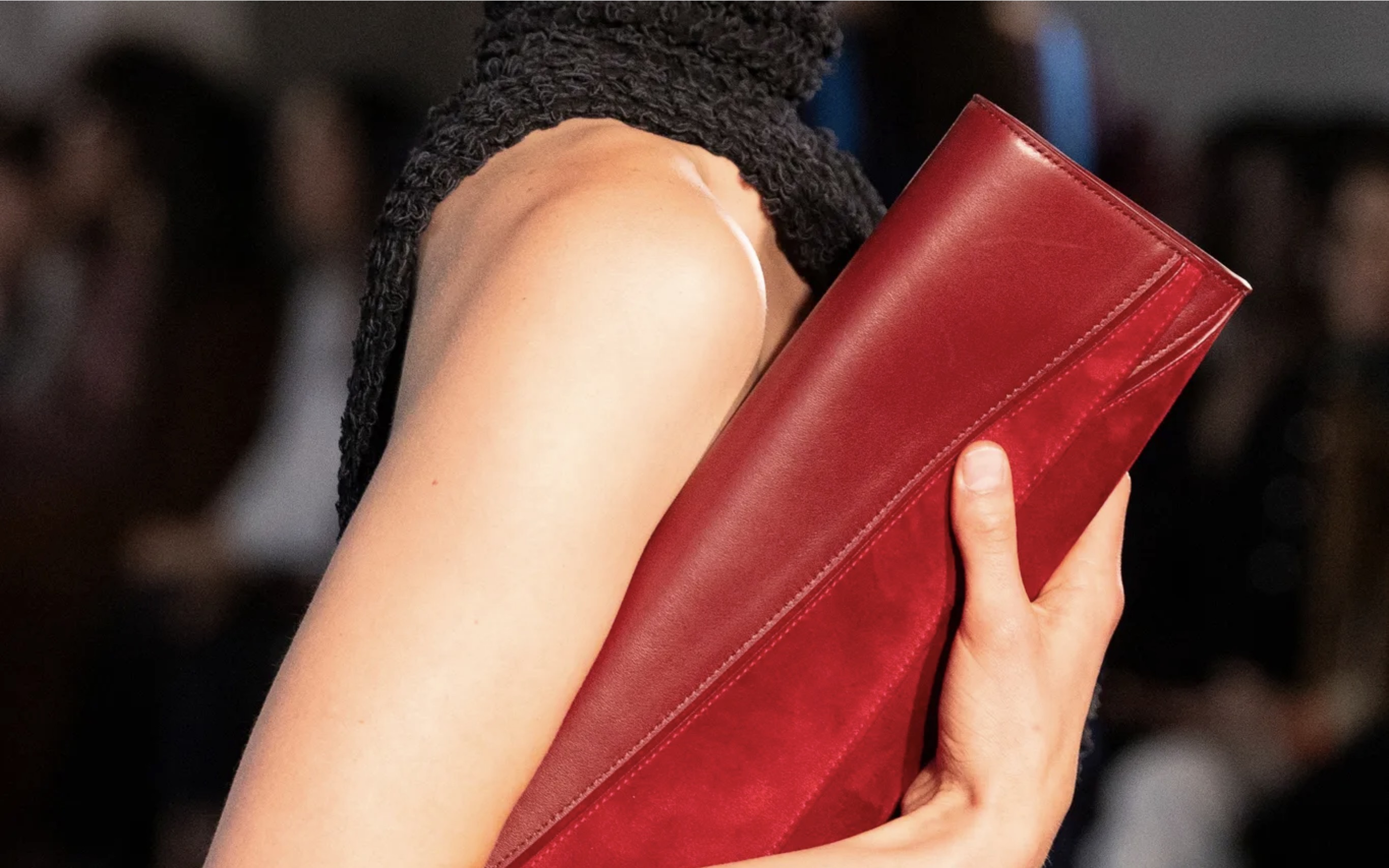 Red leather clutch
