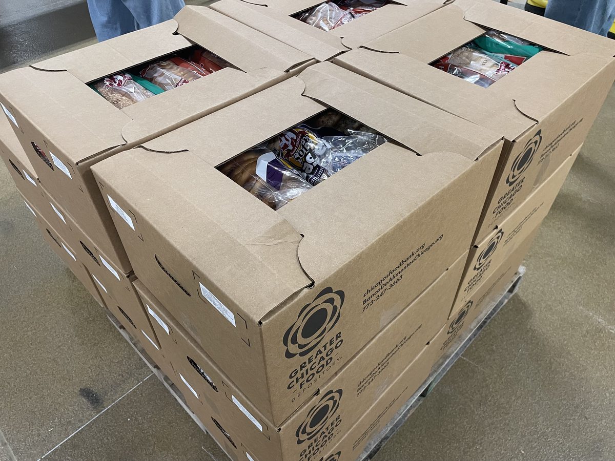 Boxes of bread sorted and quality-checked by volunteers
