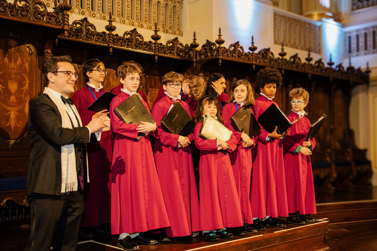 Stephen Buzard and choristers at the Gala