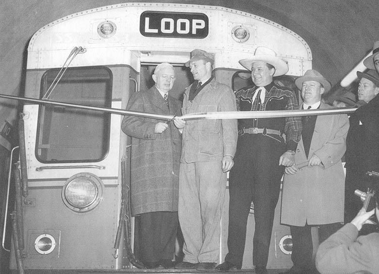 Mayor Kennelly opens the Milwaukee-Dearborn subway with a ribbon-cutting in 1951