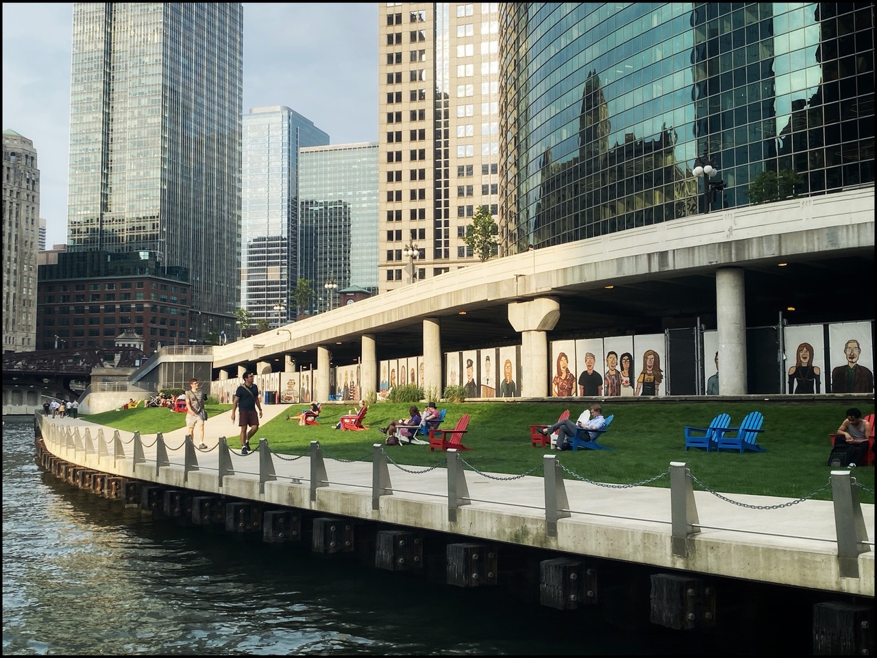 Chicago Riverwalk with skyline