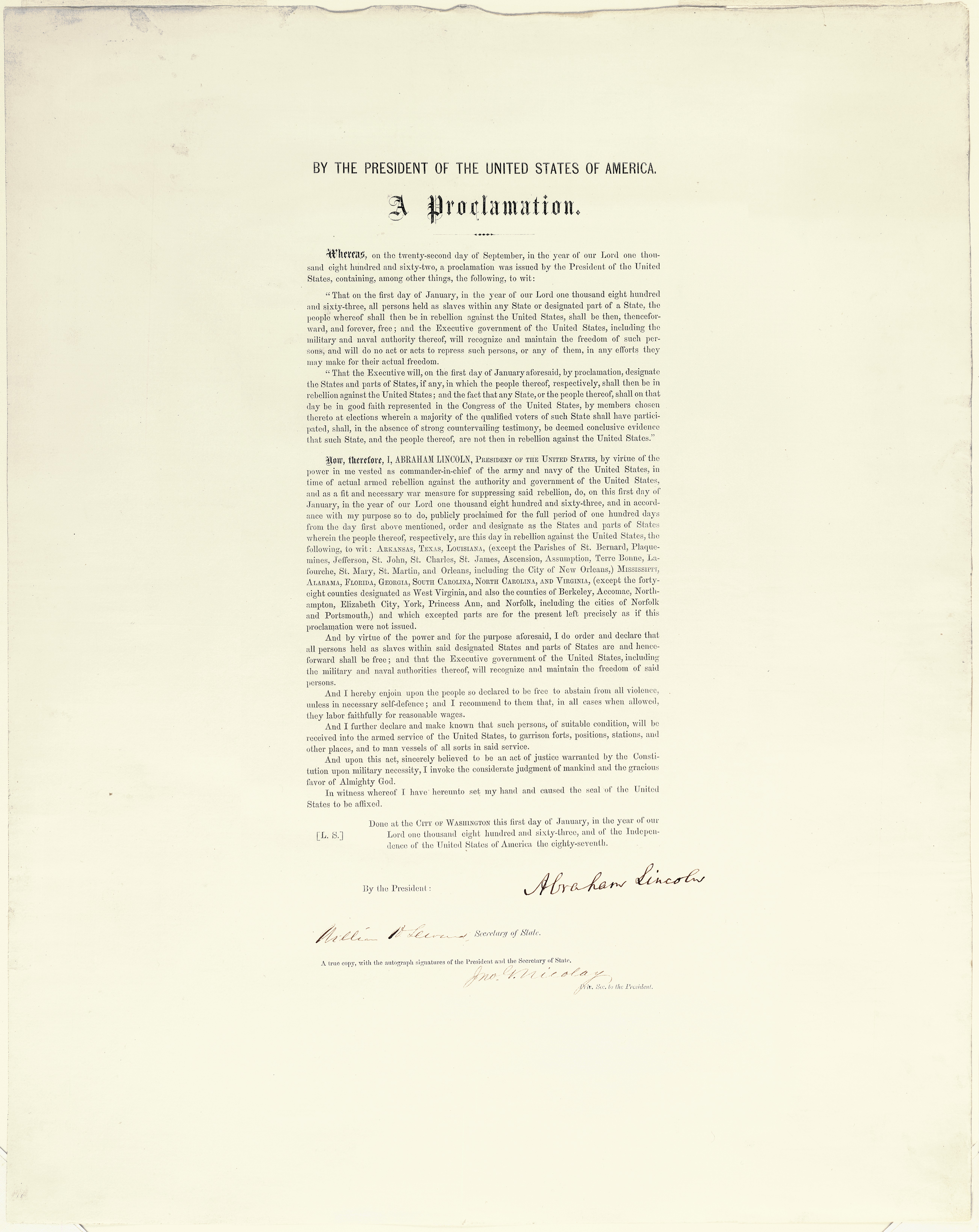 Abraham Lincoln Emancipation Proclamation document
