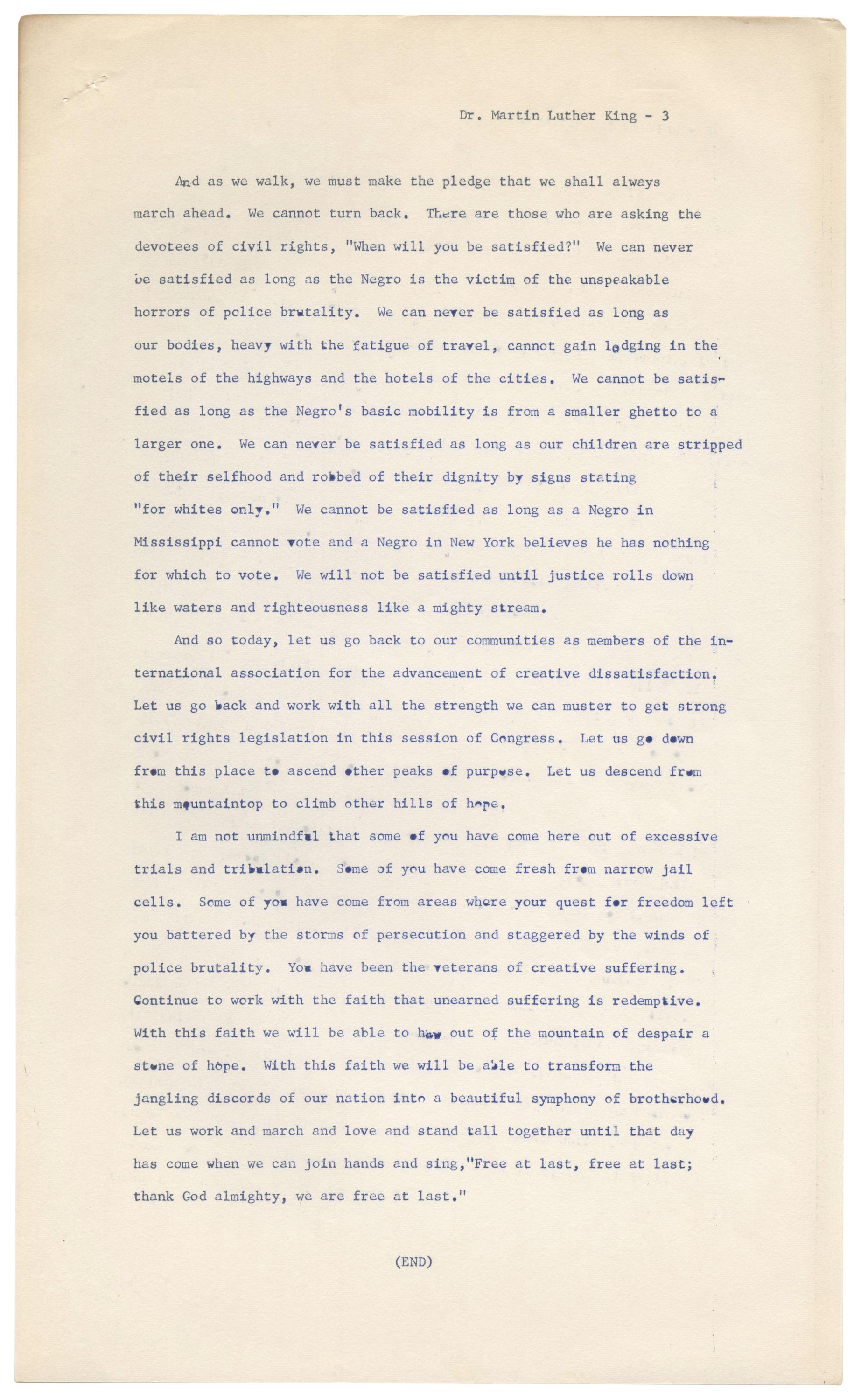 Martin Luther King Jr., I Have a Dream speech mimeograph, page 1