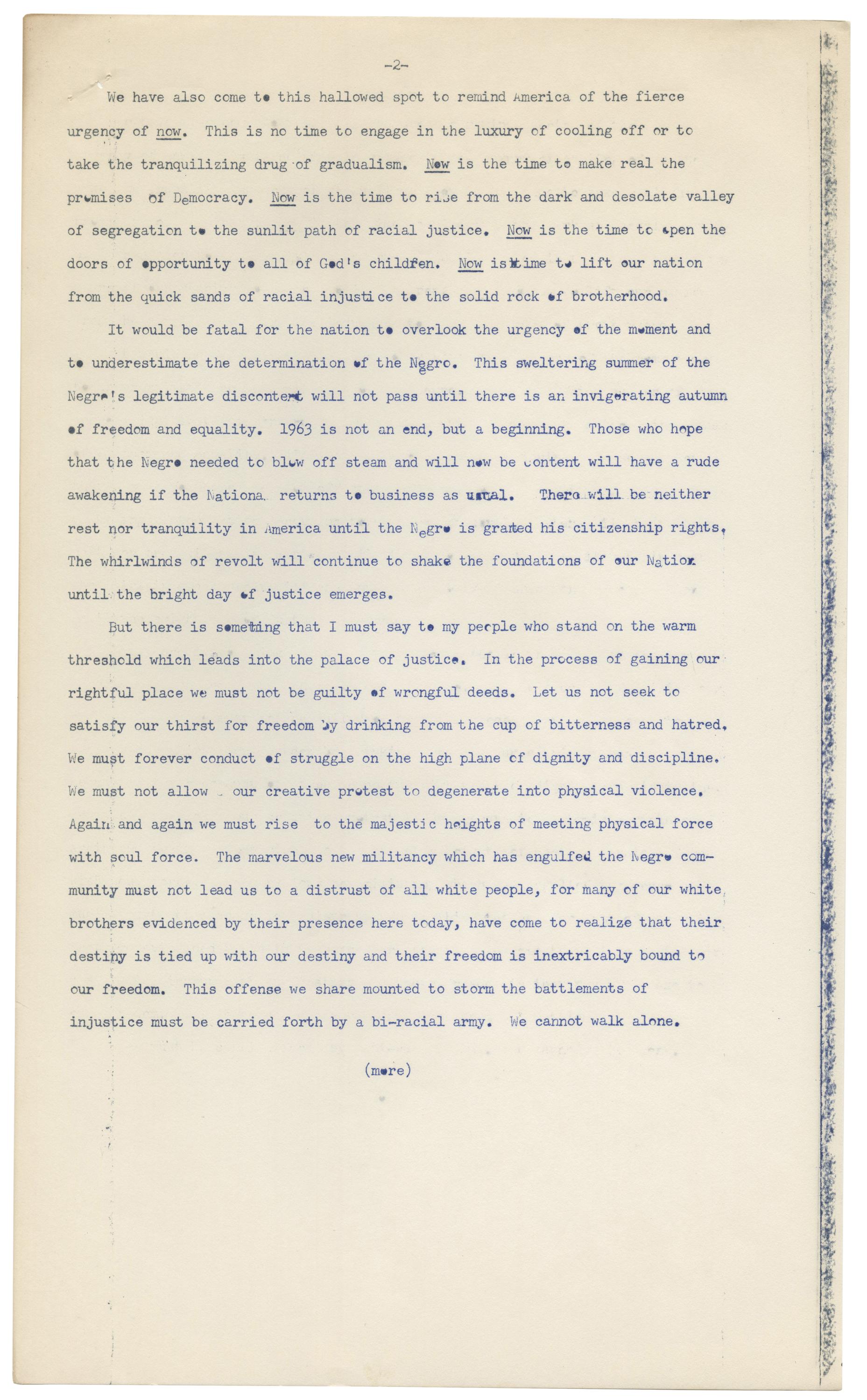 Martin Luther King Jr., I Have a Dream speech mimeograph, page 3