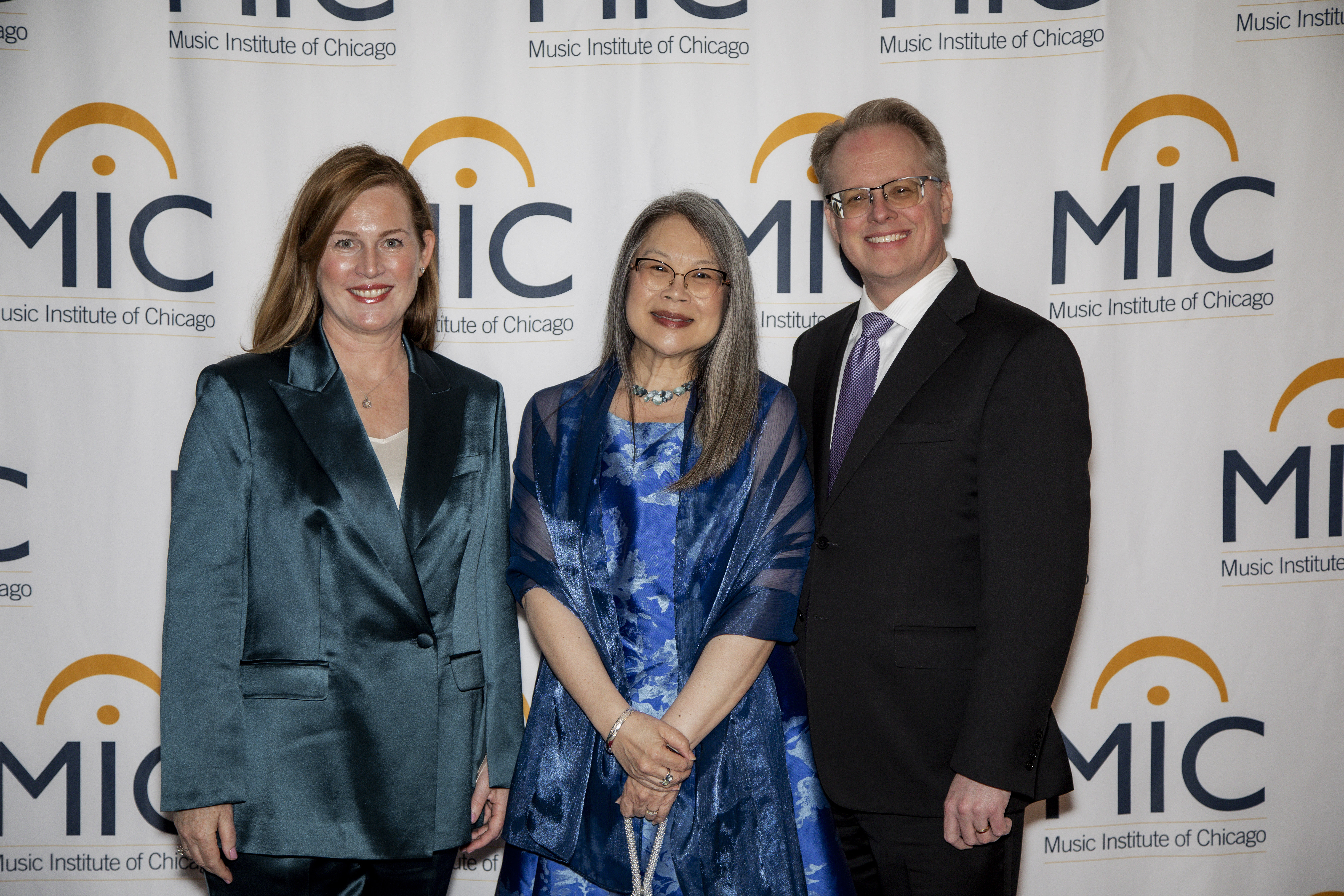 Music Institute President and CEO Shalisa Kline Ugaz, Regina Mangum, and Lyric Opera General Director John Mangum