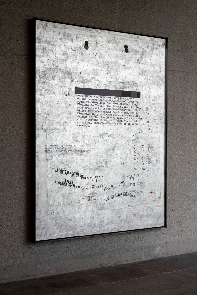 A view of Freedom Riders painting by artist Jenny Holzer, Sky Room Vista, Obama 