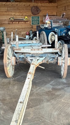 Wooden-wheeled log carriers at the Timber Museum