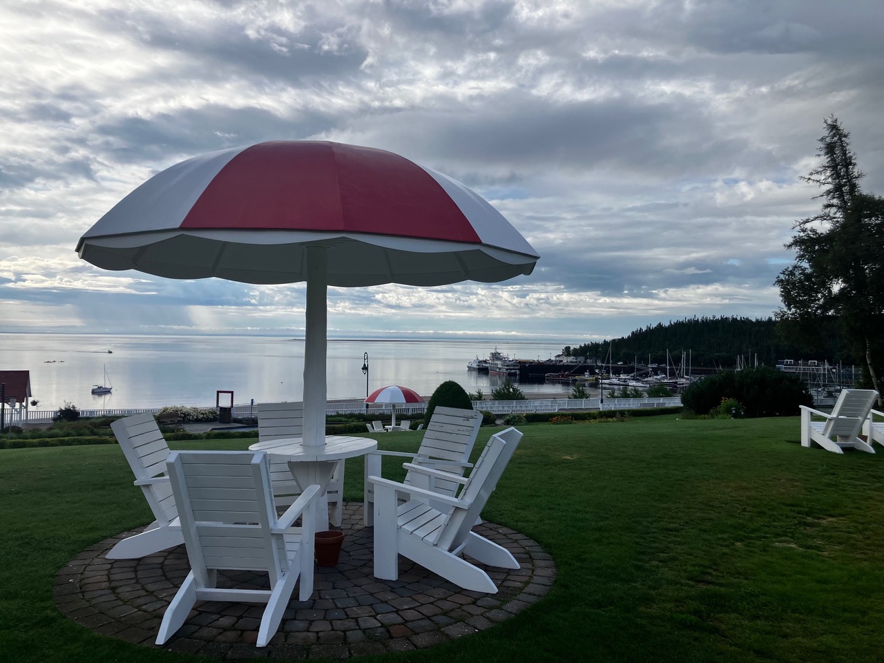 Lawn furniture overlooking the water