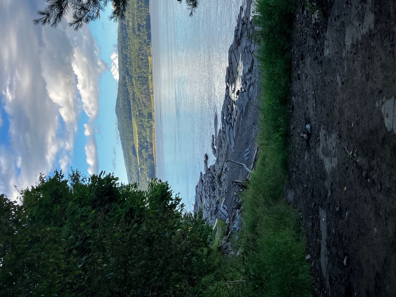A landscape view of the cliffs and water
